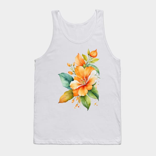 watercolor orange flower and leaf Tank Top by Anik Arts